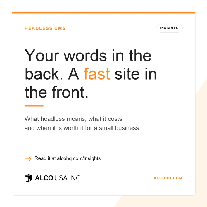 ALCO Insights graphic: Your words in the back. A fast site in the front.