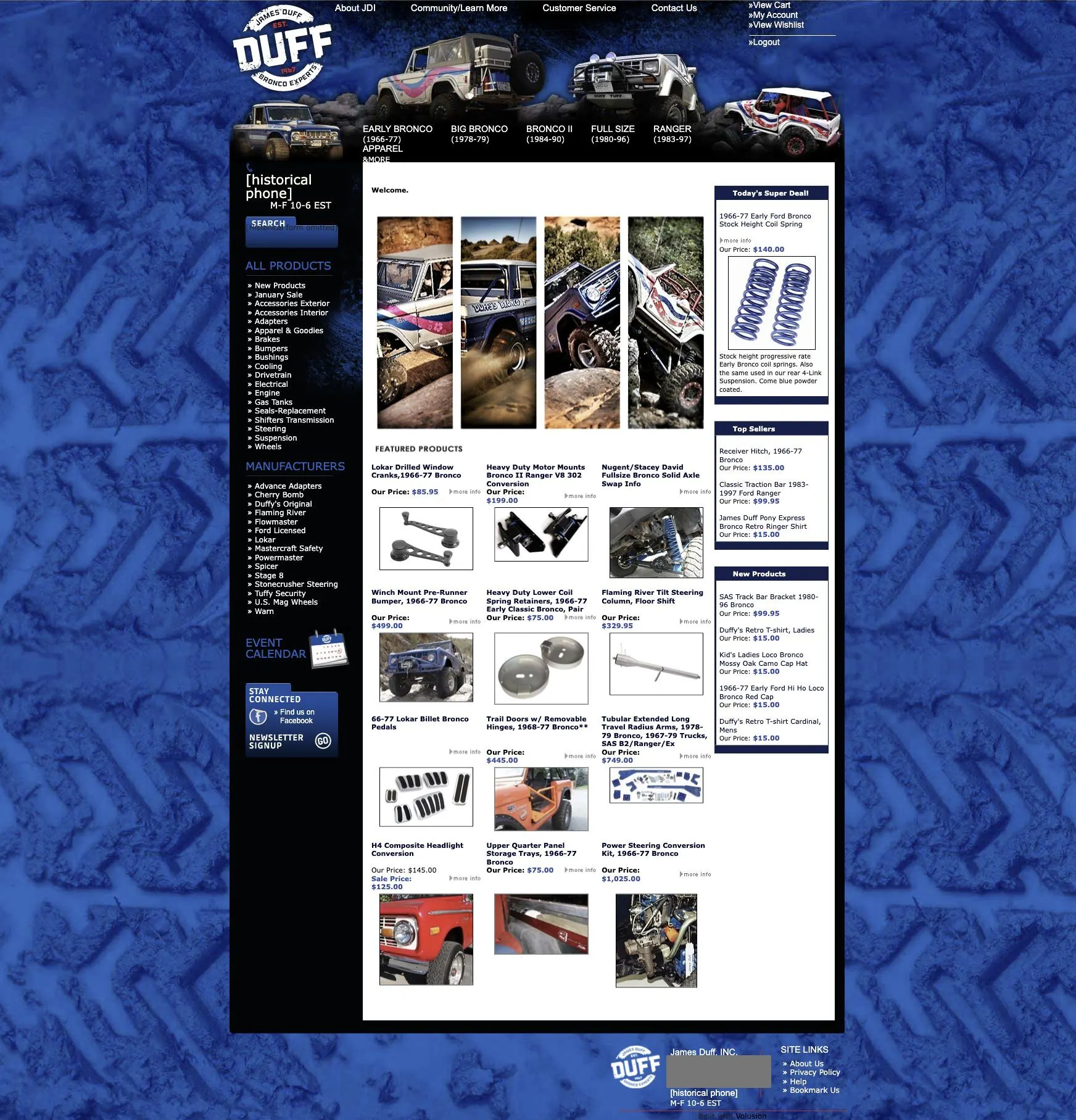 The dufftuff.com homepage as it looked in February 2015, with historical contact details removed