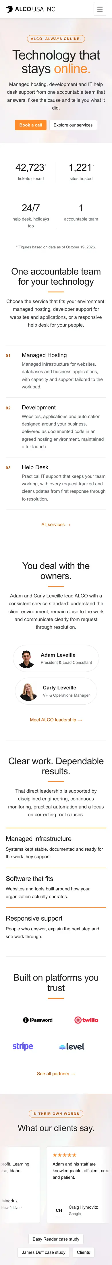 ALCO USA Inc website, phone view
