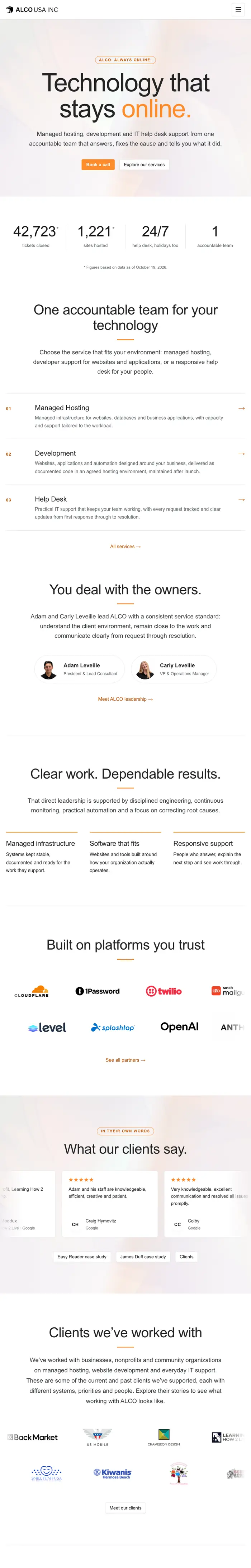 ALCO USA Inc website, tablet view