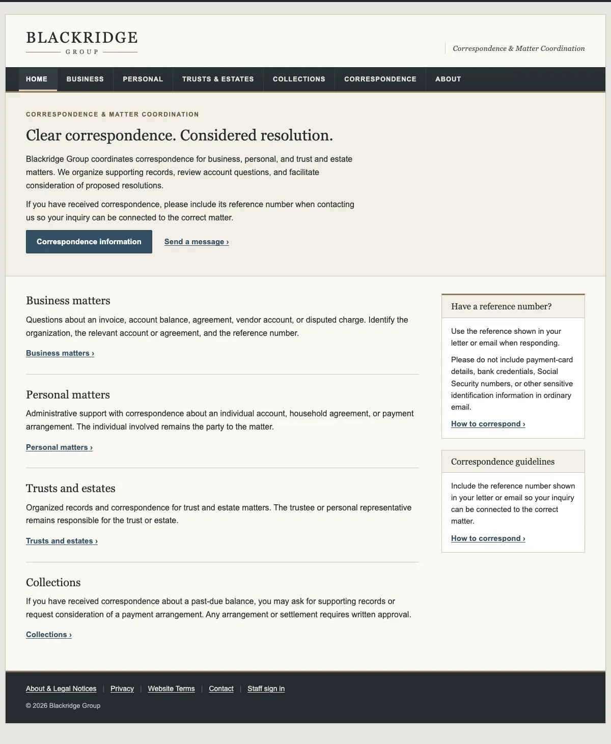 Blackridge Group homepage, full page