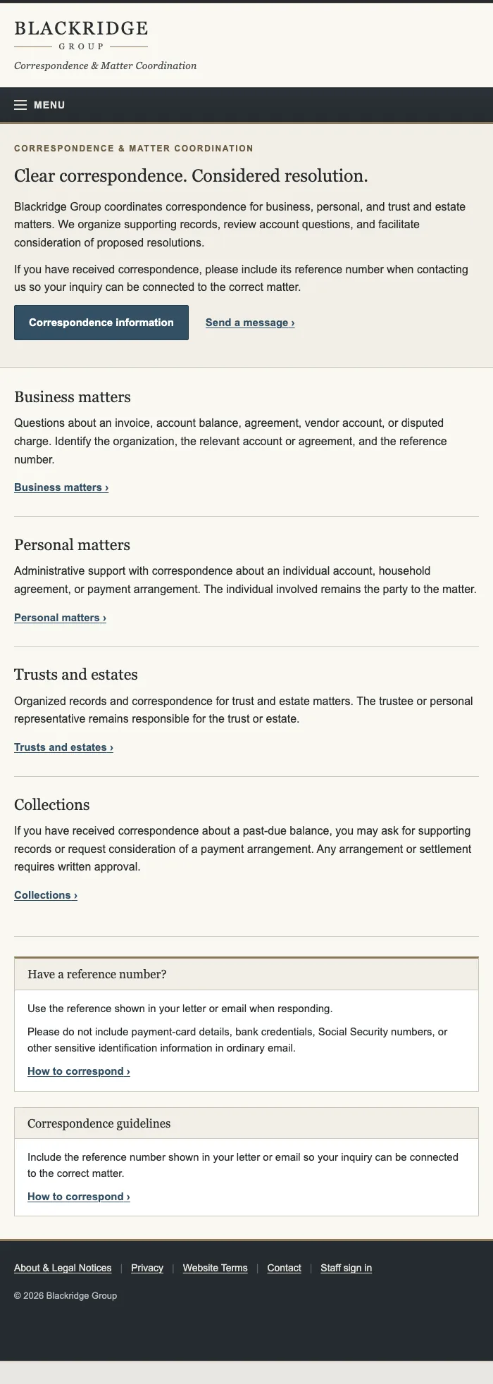 Blackridge Group website, tablet view