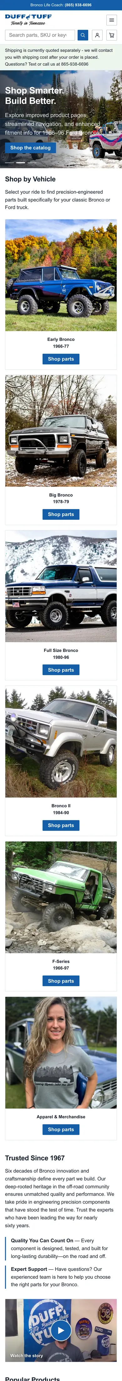 James Duff Inc website, phone view