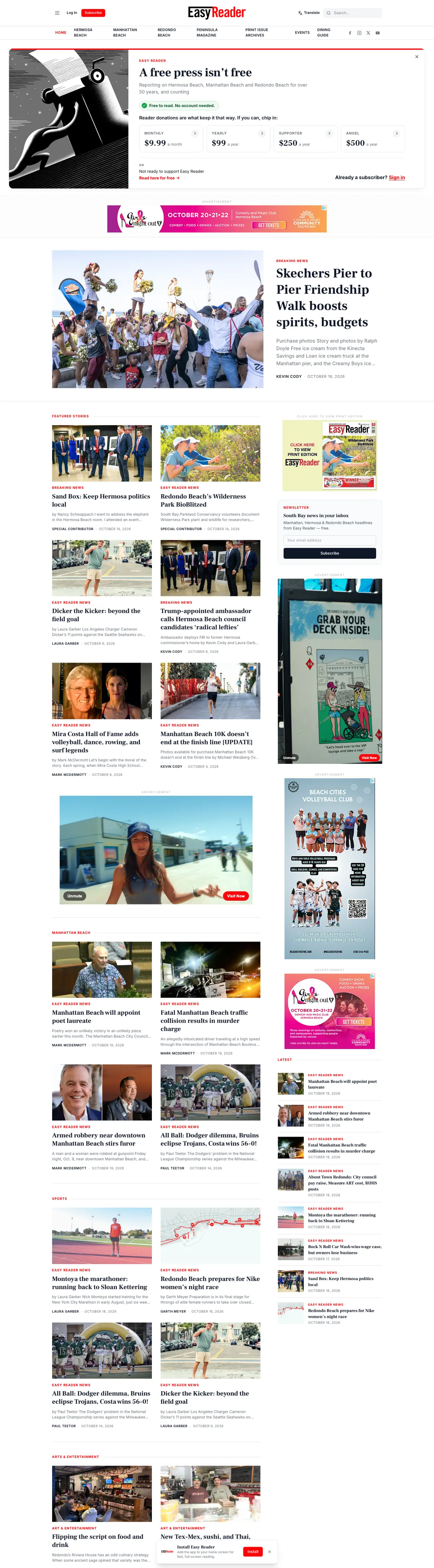 Easy Reader News website, desktop view