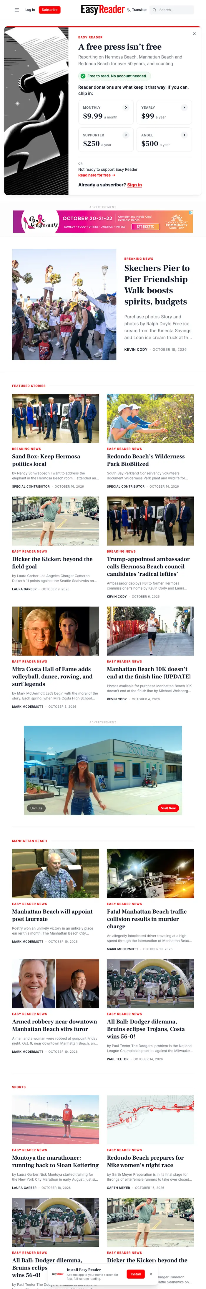 Easy Reader News website, tablet view