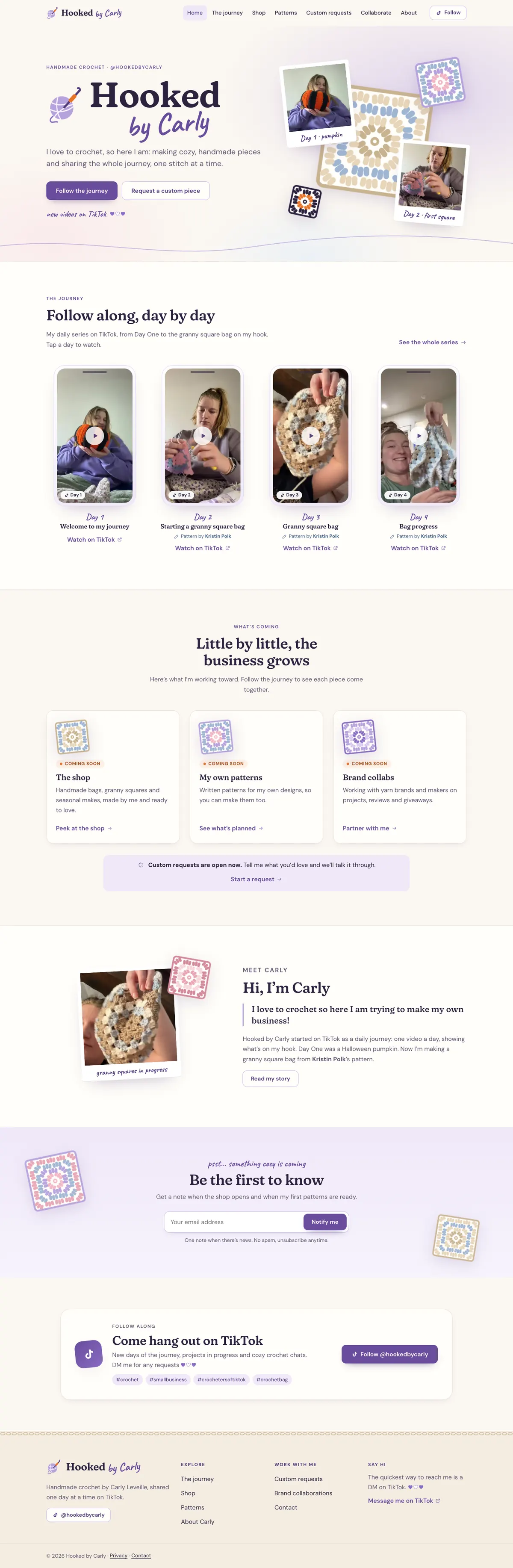 Hooked by Carly website, desktop view