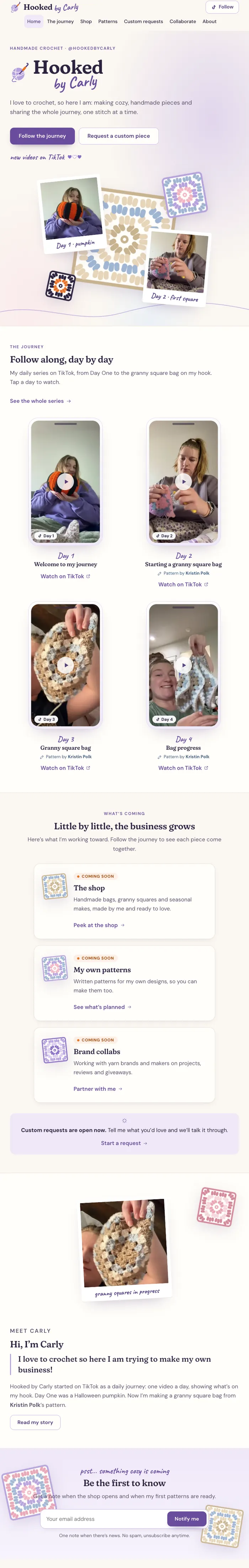 Hooked by Carly website, tablet view