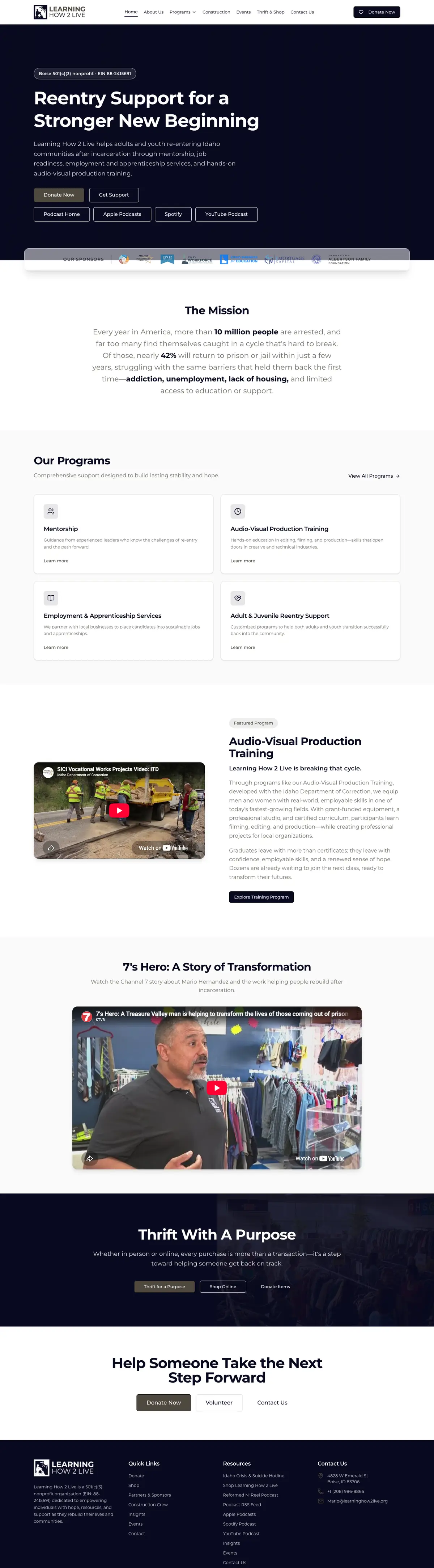 Learning How 2 Live website, desktop view