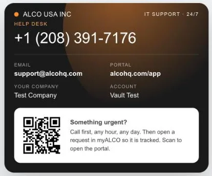 The myALCO support card